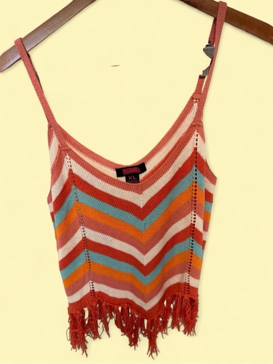 Rock & Roll Denim Tops - Rock & Roll XL Multicolor Chevron Fringe Knit Tank Boho
